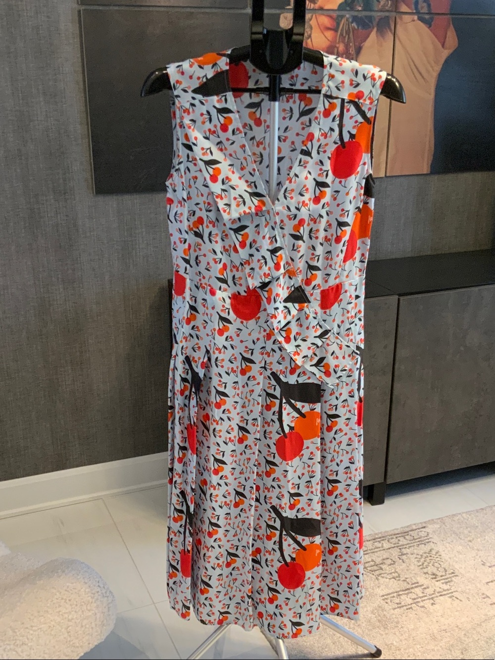 Sonia Rykiel Blue Sleeveless Dress with Red & Orange Cherry Motif M